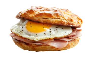 Delicious Ham and Egg Biscuit Sandwich on transparent background