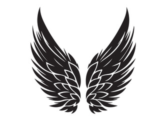 vector silhouette angel wings logo silhouette, black angel wings logo icon design vector, flying eagle bird wing vector silhouette, wings logo icons vector silhouette design on white background.