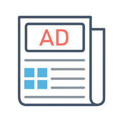 Newspaper with Ad Icon Representing Print Advertising or Media Promotion