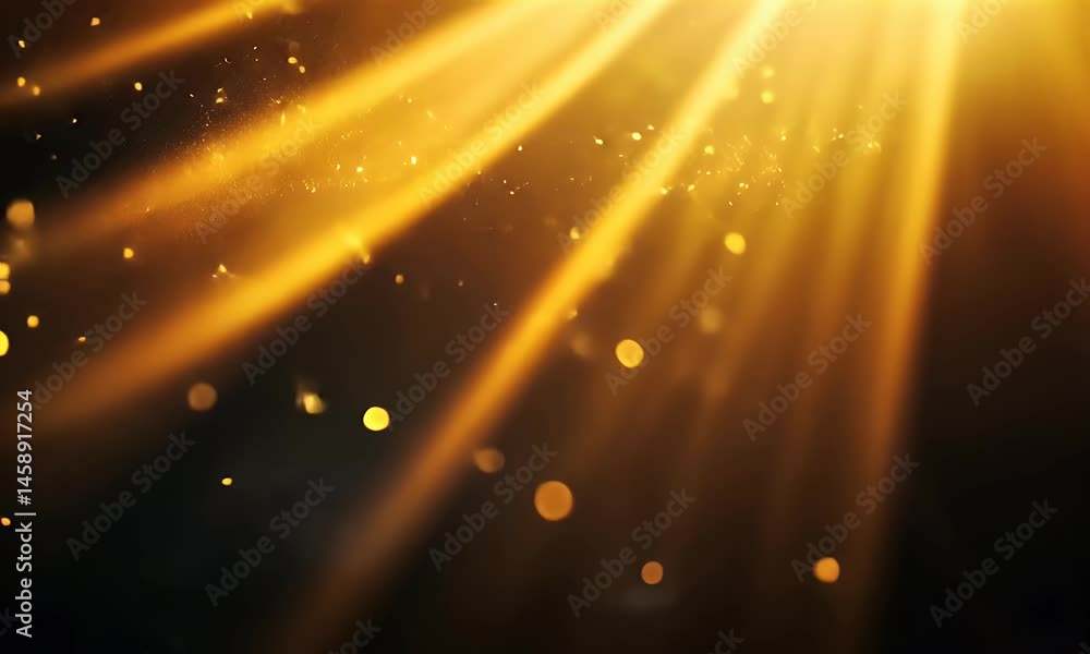 Poster a golden light beam shines from the upper left corner of an empty black background, creating a dazzl