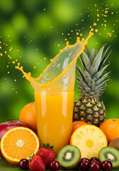 Fresh Fruit Juice Splash Tropical Delight Refreshing Beverage Healthy Drink Vitamin Boost Summer Vibes Exotic Mix