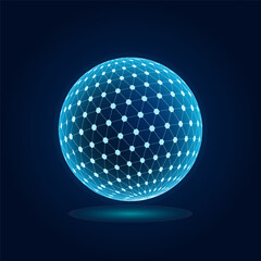 Protective dome shield sphere with hexagon, 3d ball on blue background artificial intelligence AI technology, Protection against viruses and cyber attacks, Vector illustration. © Olena