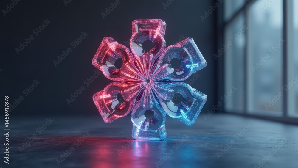 Poster thirdfort. luminescent cube oasis. abstract futuristic concept. glowing oasis of light amidst steril