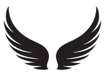 vector silhouette angel wings logo silhouette, black angel wings logo icon design vector, flying eagle bird wing vector silhouette, wings logo icons vector silhouette design on white background.