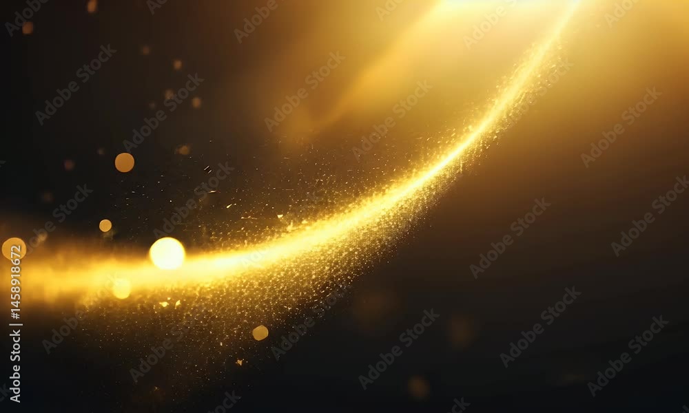 Poster a golden light beam shines from the upper left corner of an empty black background, creating a dazzl