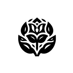 Minimalist Floral Emblem: Geometric Black & White Design