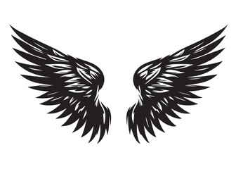 vector silhouette angel wings logo silhouette, black angel wings logo icon design vector, flying eagle bird wing vector silhouette, wings logo icons vector silhouette design on white background.