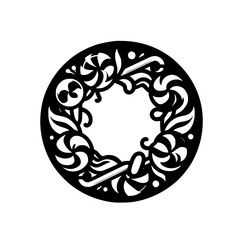 Monochrome Candy Wreath: Festive Black & White Circular Design Element