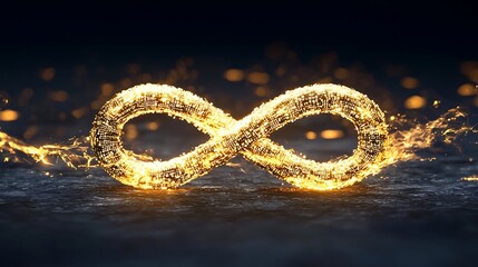 Golden infinity symbol digital art abstract design dark background aesthetic concept for modern art