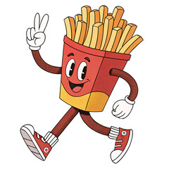 Ffrench fries groovy character. Isolated food illustration. Fast food icon.