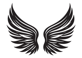 vector silhouette angel wings logo silhouette, black angel wings logo icon design vector, flying eagle bird wing vector silhouette, wings logo icons vector silhouette design on white background.