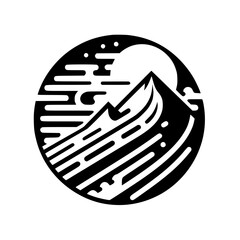 Mountain Sunrise Circle Logo - Minimalist Black & White Design