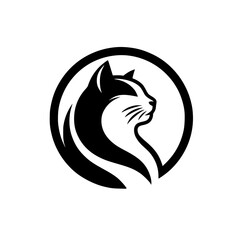 Elegant Black and White Cat Logo in Circle