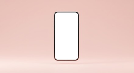 A modern smartphone with a sleek black frame and a bright, empty white screen floats against a soft, solid pink background.