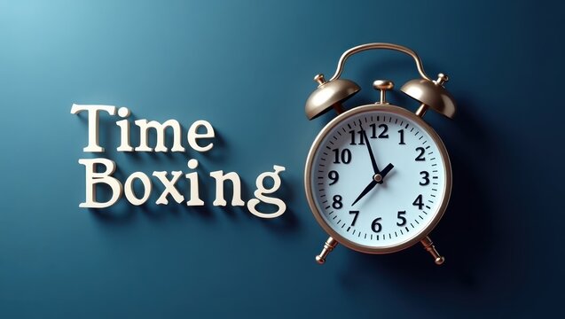Timeboxing. Time management solution. Product ad banner copy text. Simple clock beside Time Boxing emphasizes organized productivity and efficient use of daily time slots effectively.