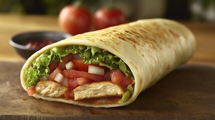 Close up of a freshly made delicious chicken shawarma roll