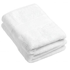 A neatly folded white towel, soft and absorbent, perfect for adding a touch of elegance to any bathroom. Ideal for home, spa, or hotel settings.