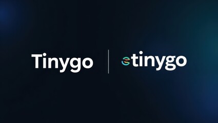 Obraz premium Tinygo. Modern blue and white Tinygo logos with sleek fonts on dark background, technology branding design, startup identity, digital innovation, corporate style inspiration, minimalistic background
