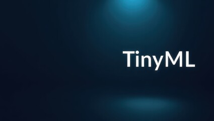 TinyML. White TinyML text glowing on dark blue background, futuristic technology concept, digital innovation, AI and machine learning theme, suitable for tech presentations, websites, and blogs