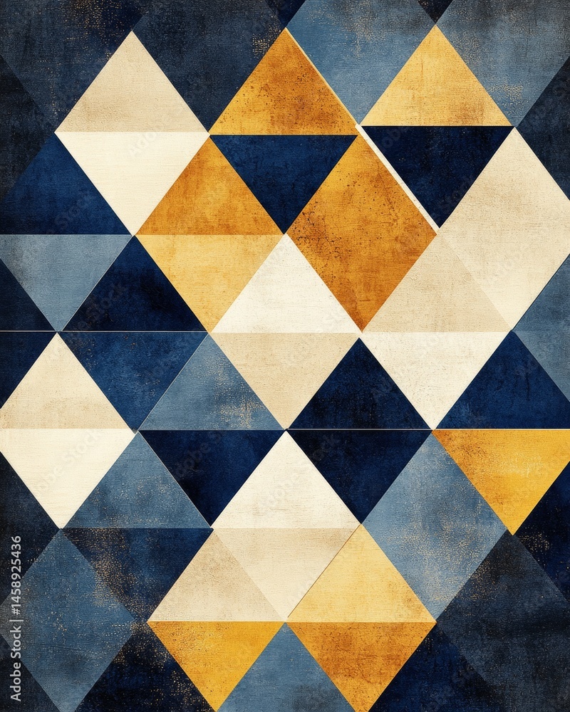 Poster abstract geometric triangle pattern in navy sand and gold with textured surface a modern decorative 