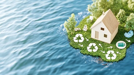 Sustainable living practices eco-friendly home concept art water environment aerial view green initiative