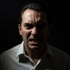Obraz premium Angry Man's Close Up Portrait, Dark Background