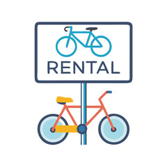 Rental Sign with Bicycle Icon Representing Bike Hire or Bicycle Sharing Service