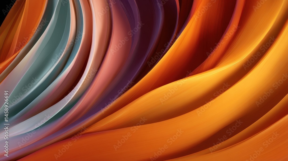 Poster vibrant flowing fabric waves in warm tones creating a dynamic visual experience