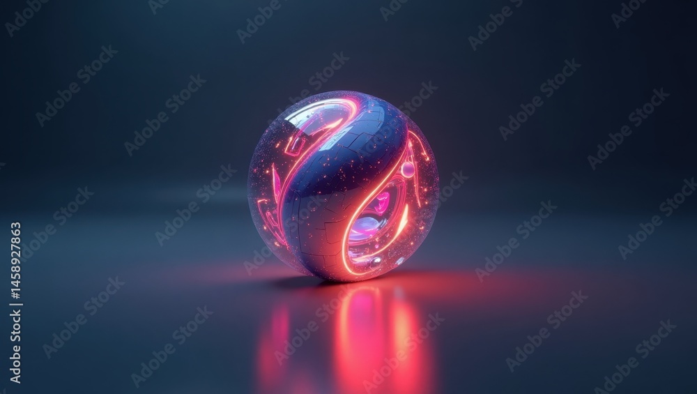 Poster torchscript. futuristic red sphere. abstract futuristic concept. glowing red sphere represents innov