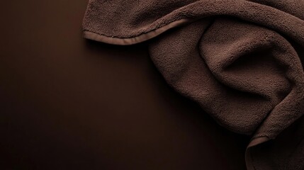 Folded brown towel on dark surface