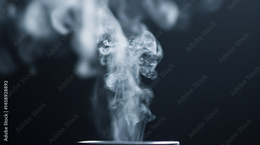 Aufkleber Abstract image of swirling white smoke rising from an unseen source against a dark background, creating a visually captivating and mysterious atmosphere. : Generative AI