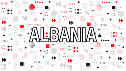 Abstract background geometric shapes and Albania country in Memphis style.