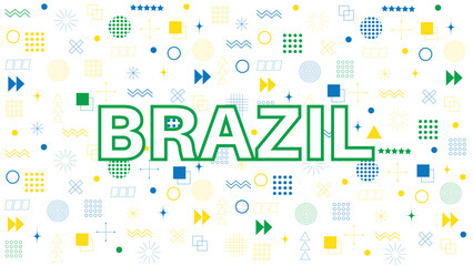 Abstract background geometric shapes and Brazil country in Memphis style.