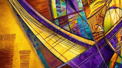 Abstract colorful art piece depicting geometric shapes and vibrant colors with a dynamic composition