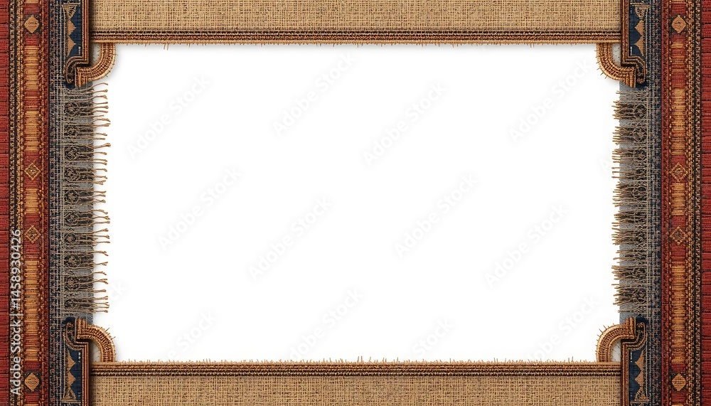 Poster textured frame with burlap and ethnic pattern for creative projects