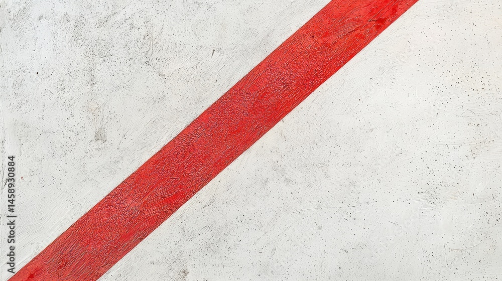 Poster aerial view of bold red diagonal line on white textured surface creating a simple graphic pattern