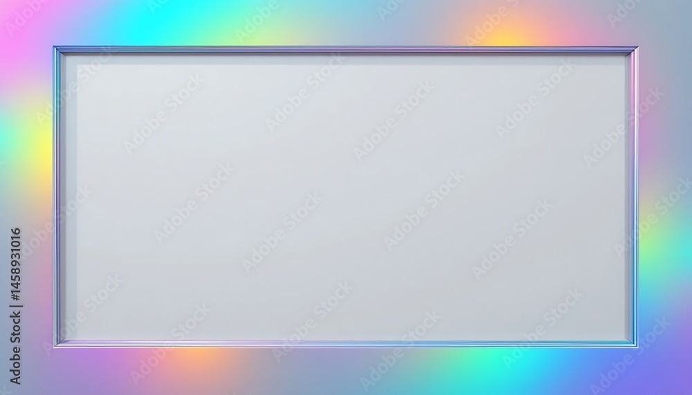 Poster holographic frame with empty white space rainbow effect for content