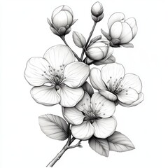 blossom line drawing for clipart pack, soft detail