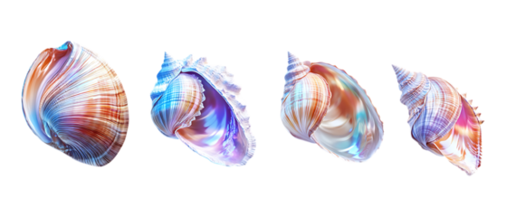 Pack of Watercolor Seashells Colorful Shell Collection set against transparent background
