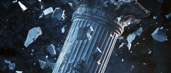 A pillar is shown in a shattered state, with the rubble surrounding it