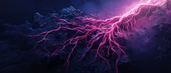 A purple and blue image of a lightning bolt with purple and blue branches