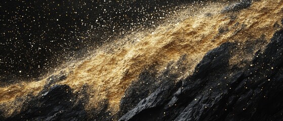 A black and gold background with a lot of glitter