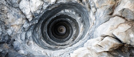 A large hole in a rock with a spiral shape