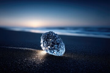 Serene Beach Jewel A Mystical Crystal Orb Glimmering Under the Twilight Sky