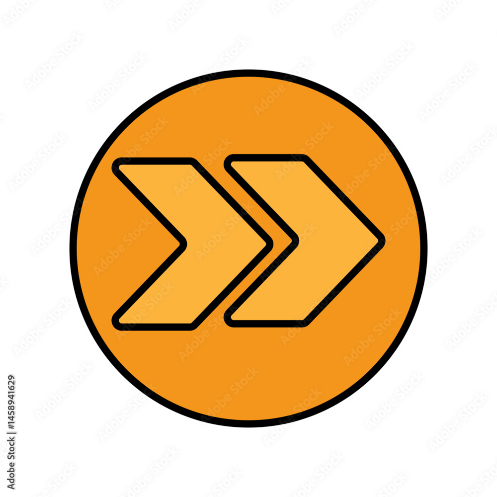 Poster fast forward double arrow icon orange circle button graphic design