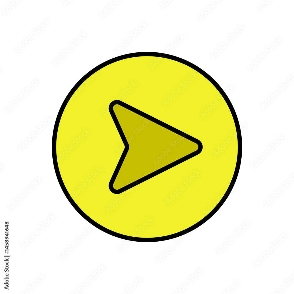Poster yellow circle play button icon simple next arrow graphic design
