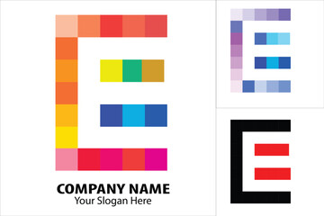 Geometric font color art alphabet, abstract decorative letters set. Overlay colorful type for modern logo E,