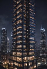 Luxury high-rise condo, stunning cityscape at night , cityscape, interior