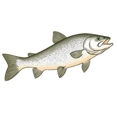 Fototapeta premium Illustration of a trout fish swimming. This detailed image showcases the unique markings and features of the species, suitable for educational or artistic purposes.
