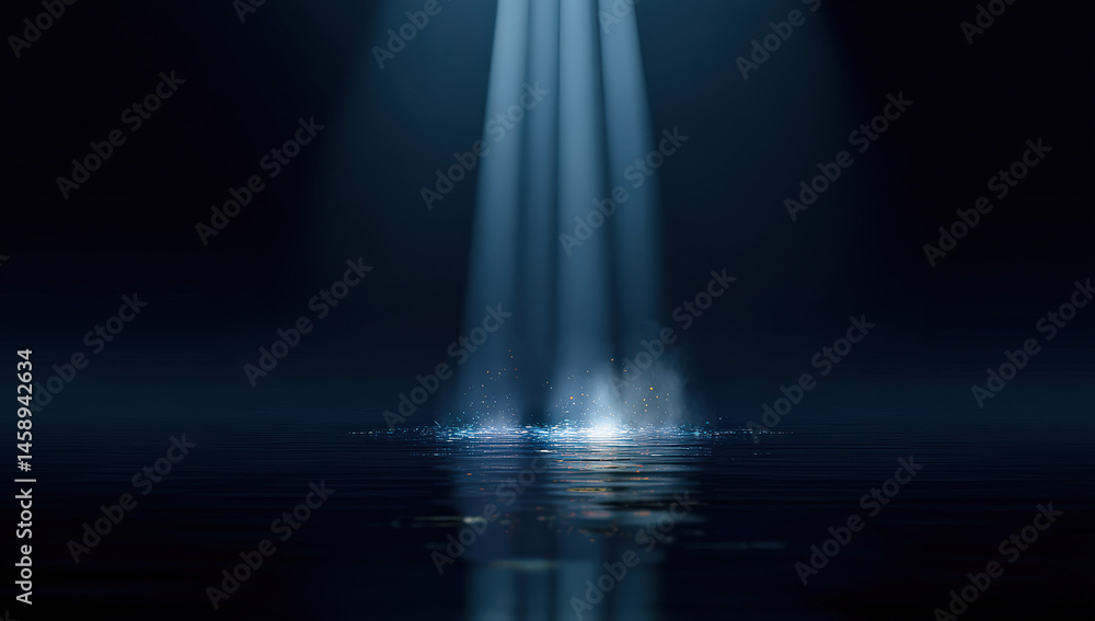Fototapete two beams of light illuminate a dark, still body of water, creating a mystical, ethereal scene with 